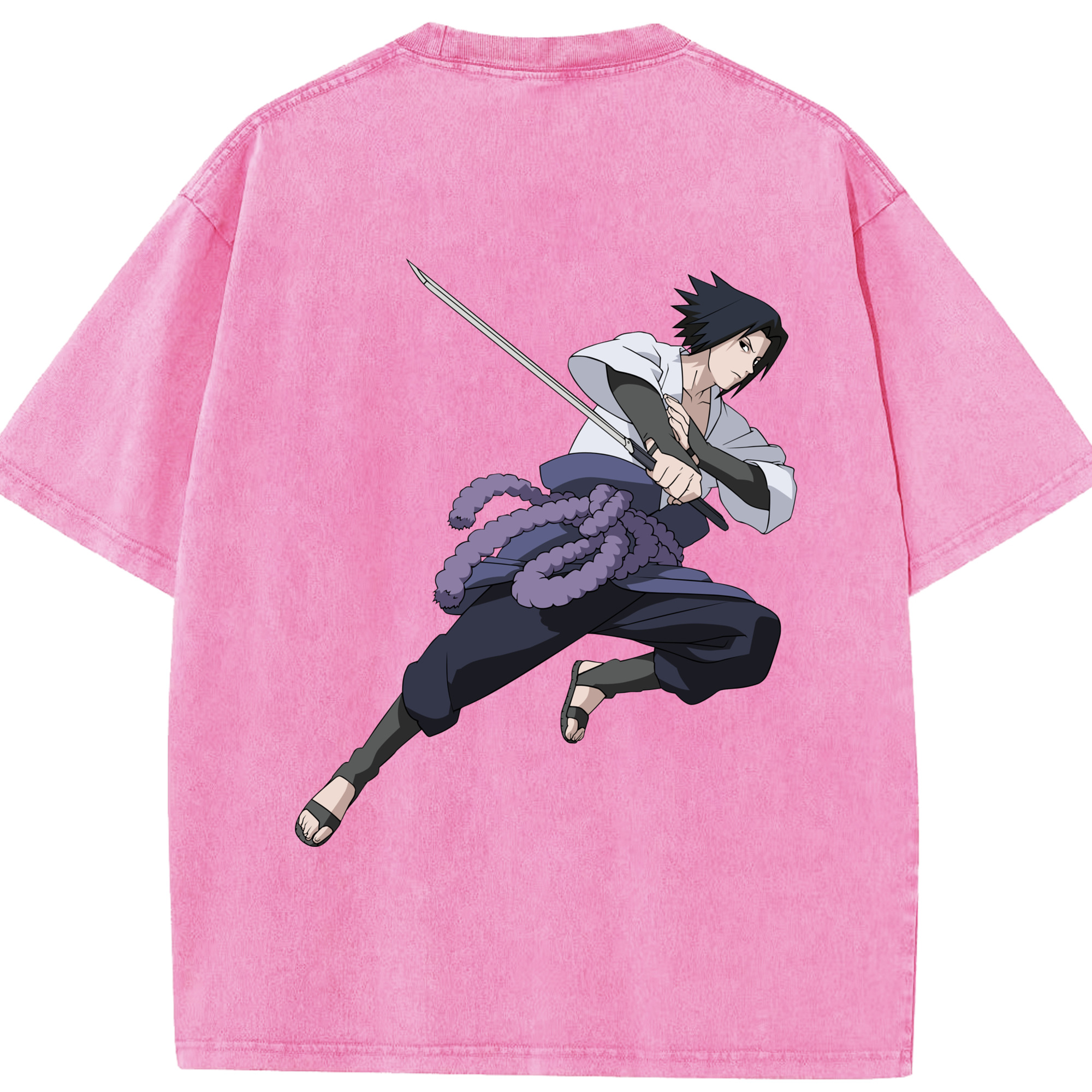 （画像用） NARUTO -ナルト- うちは サスケ Uchiha Sasuke 綿100% ヴィンテージ風 半袖Tシャツ（背面プリント）